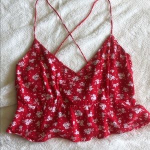 Red crop top with white flowers